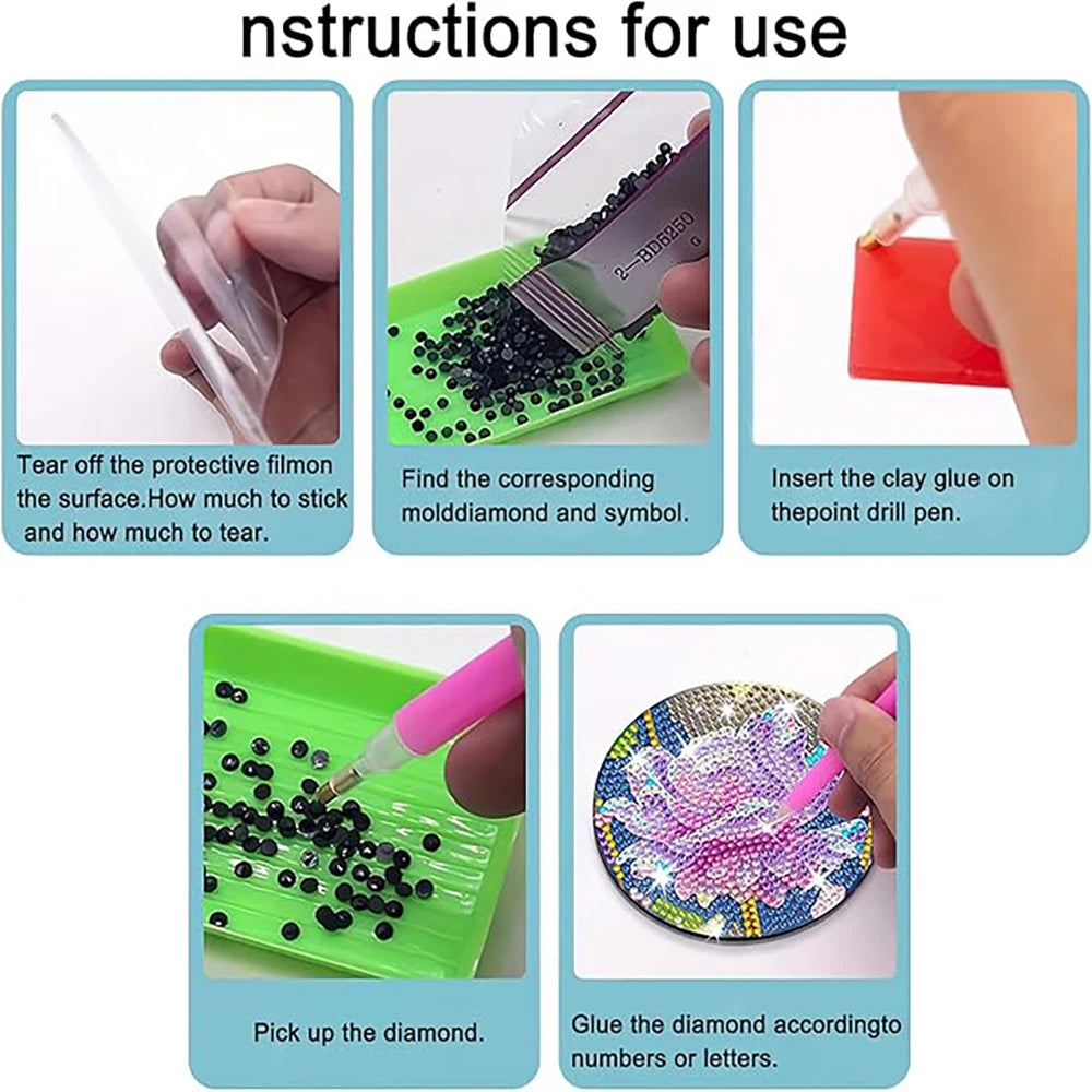 Butterfly Diamond Painting Coaster DIY Kit of 8 with Holder, 9.7 cm Sparkling Craft Drink Mats for Adults and Creative Gifts