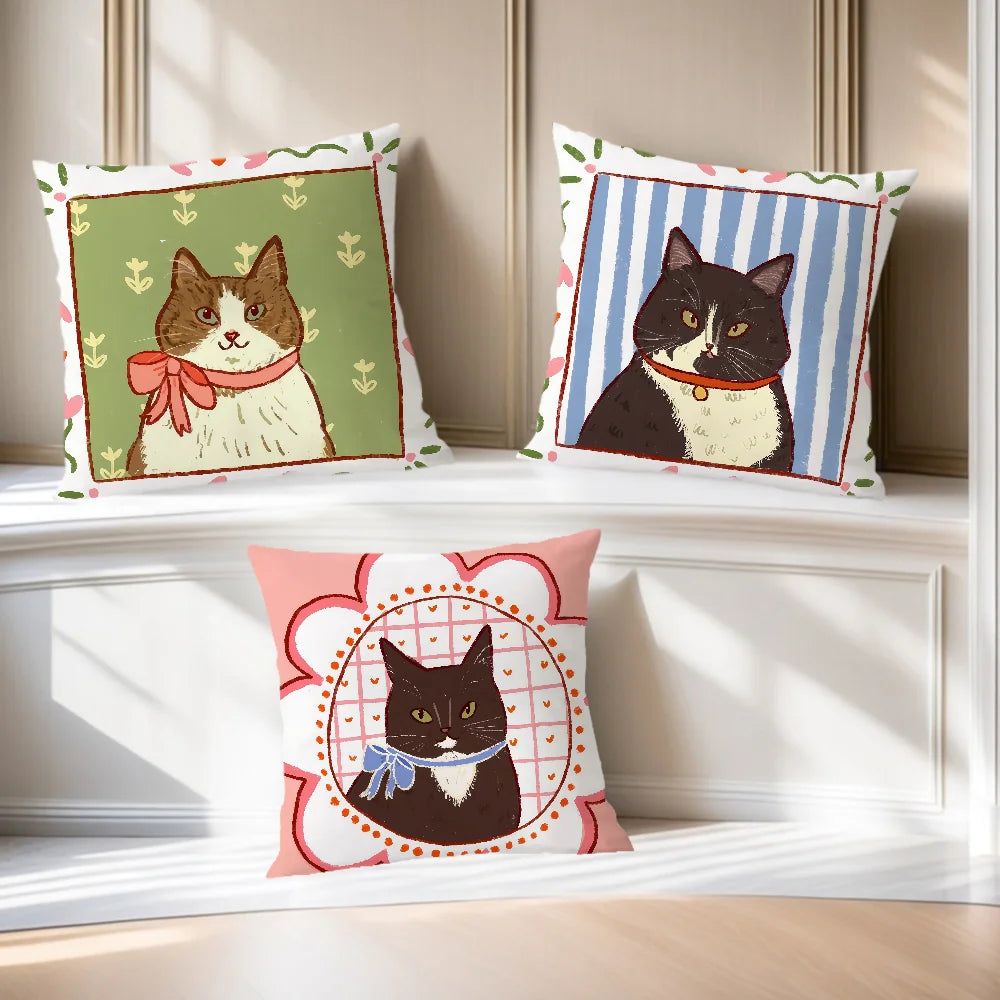 Portrait Cats & Bows Printed Pillow Cover