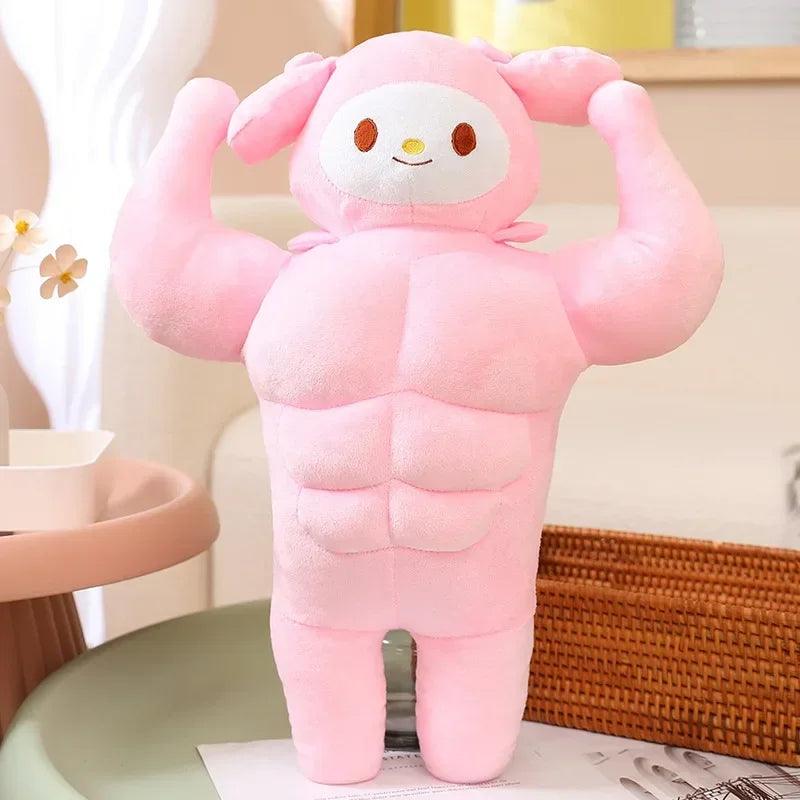 Sanrio Kawaii Hello Kitty Muscle Plush Funny Chest Muscle Abdominal Boyfriend Pillow Pom Pom Purin Doll Plush Christmas Gift