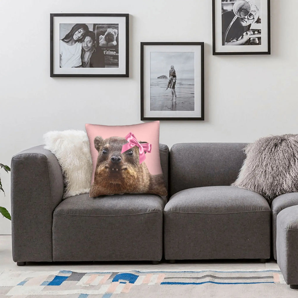 Bow-Tied Rock Hyrax Printed Pillow Cover