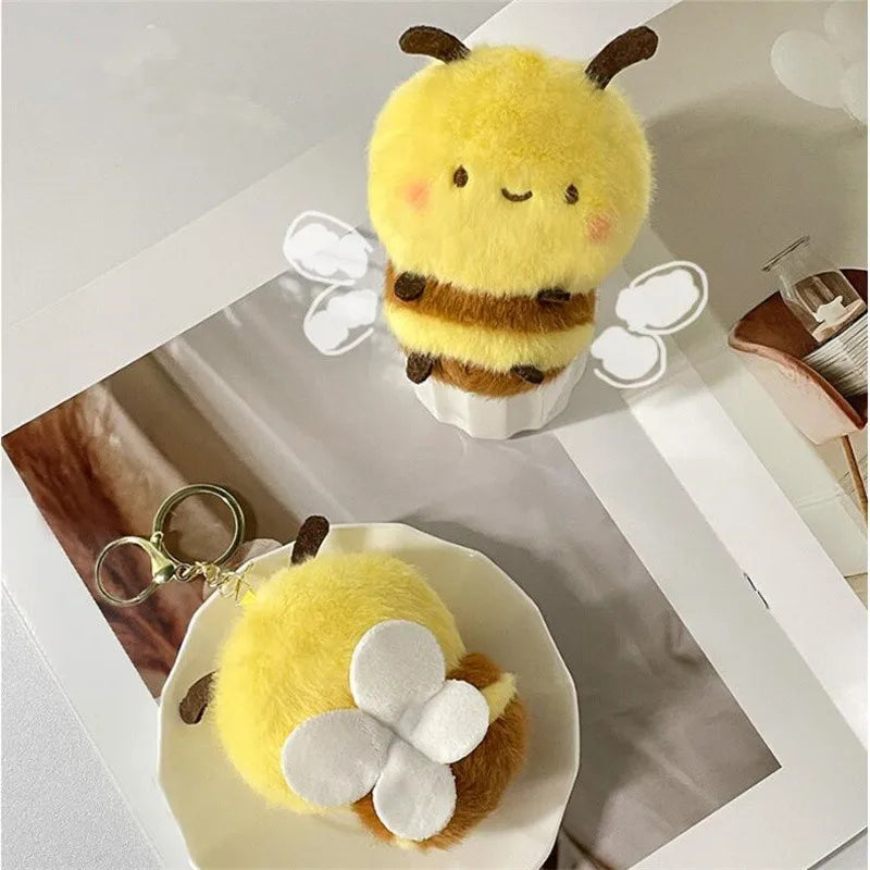 1PCS 8CM Cute Little Bee Doll Plush Toy KeychainPendant Children's Backpack Accessories Holiday Gifts