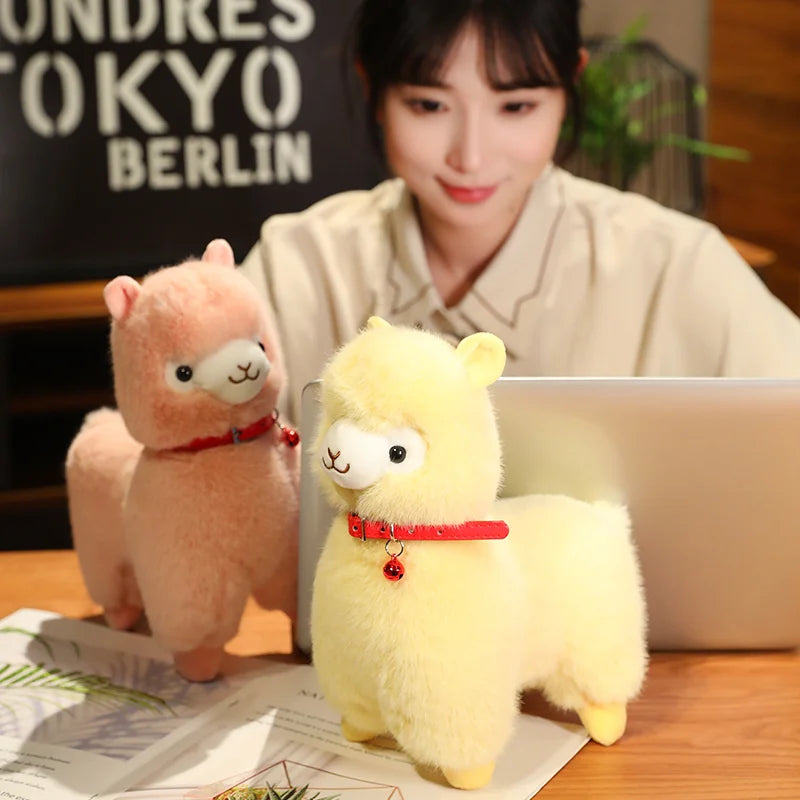 New Cute Alpaca With Bell Plush Toy Cartoon Animals Soft Stuffed Dolls HomeDecor Gift For Holiday Birthday  Good quality
