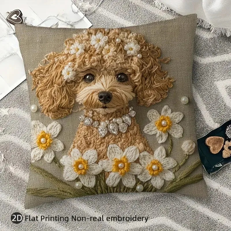 Storybook Animal Stitch-Effect Printed Pillow Cover