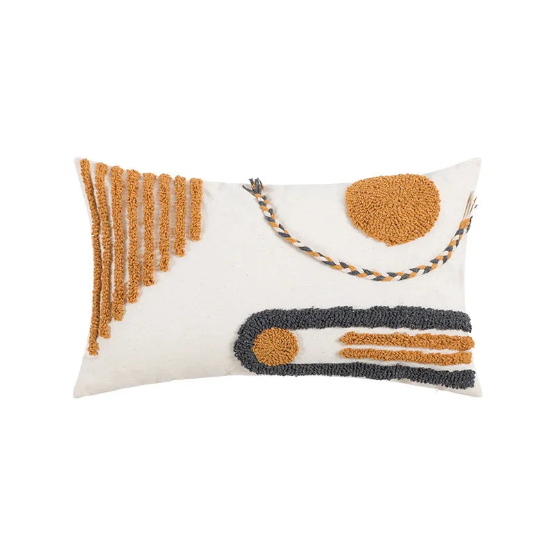 Woven Geometry Embroidered Pillow Cover – Boho Accent