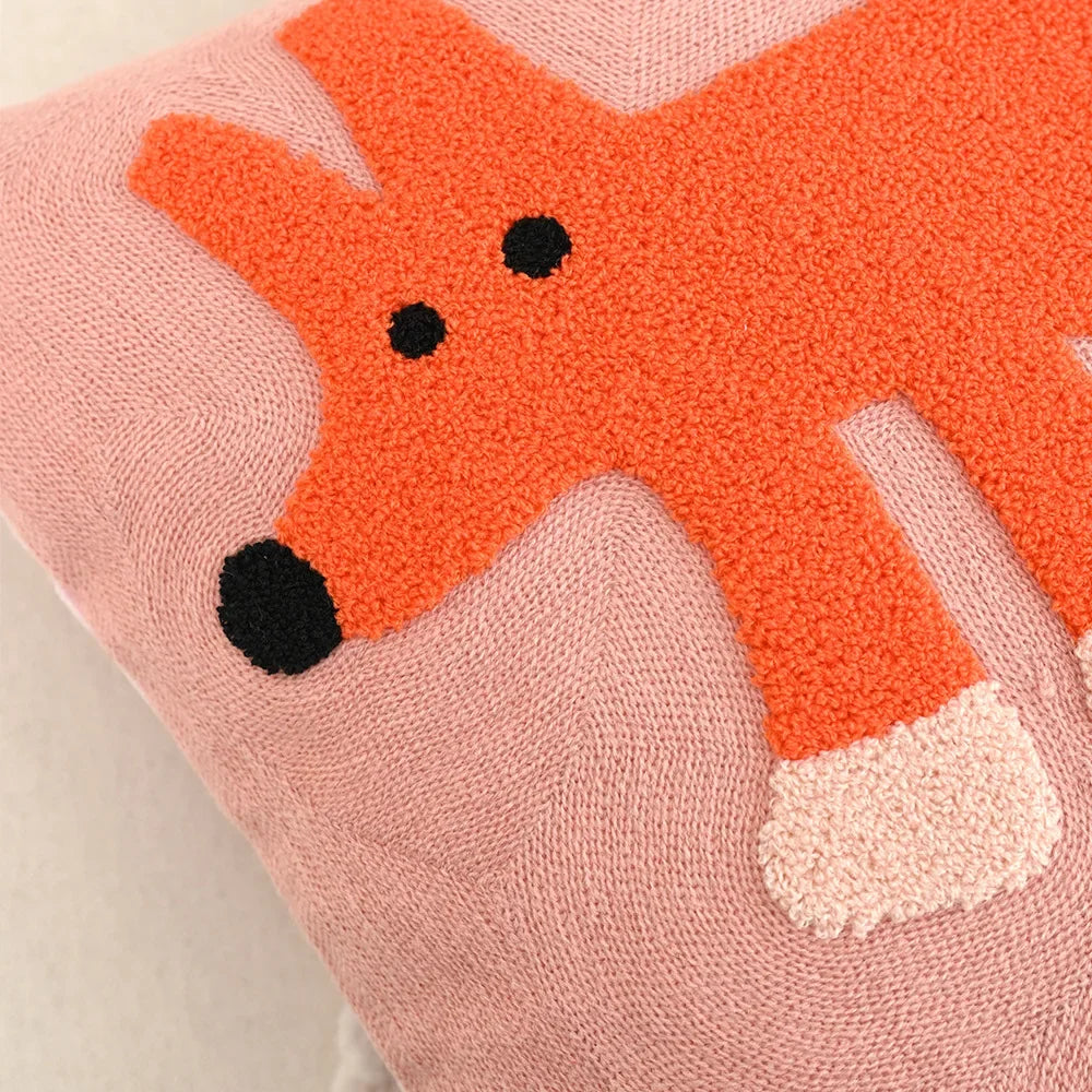 Color Pop Animal Embroidered Pillow Cover – 45 × 45 cm