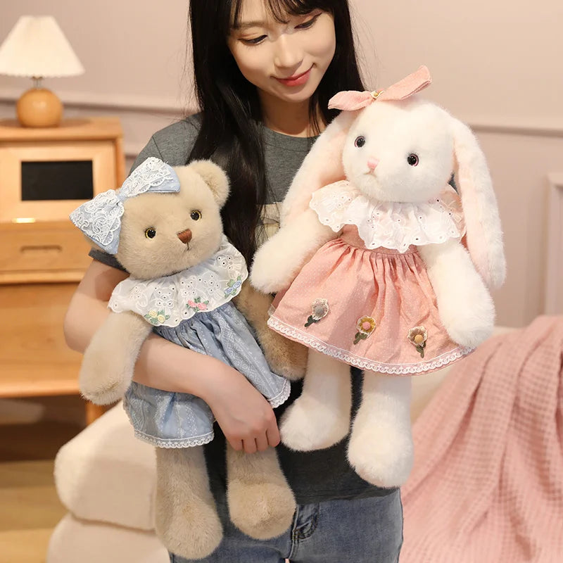 50cm Cartoon Kawaii Bow Princess Teddy Rabbit Plush Toy Pillow Running Bear Rabbit Plush Toy Home Decoration Gift For Children