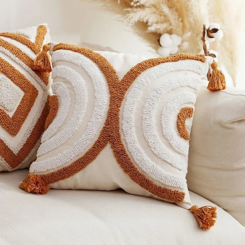 Woven Geometry Embroidered Pillow Cover – Boho Accent
