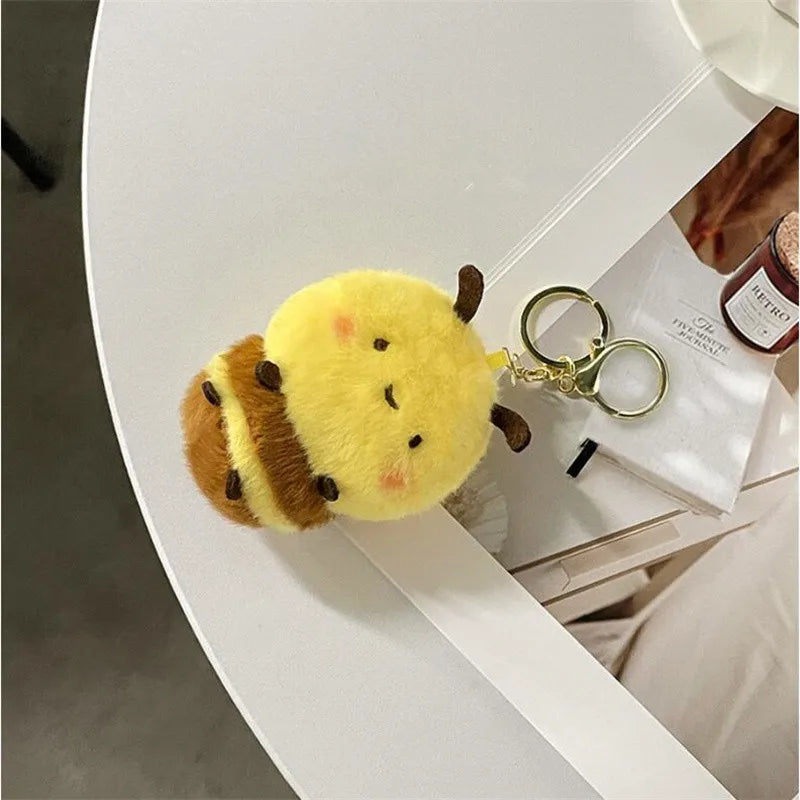 1PCS 8CM Cute Little Bee Doll Plush Toy KeychainPendant Children's Backpack Accessories Holiday Gifts