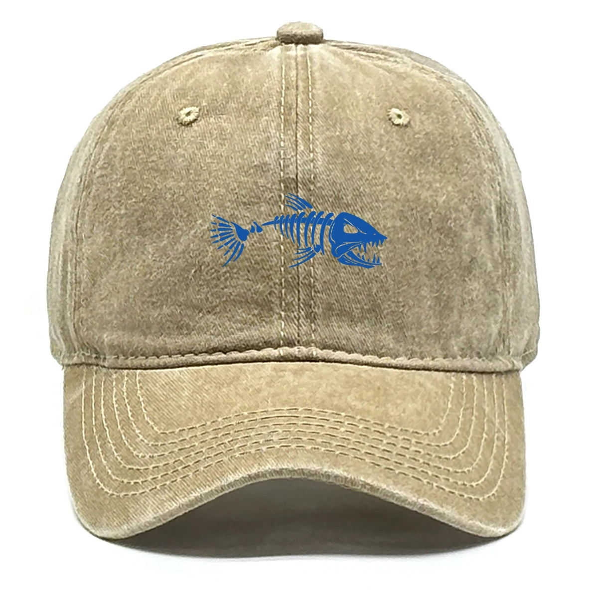 Vintage Washed Fish Skeleton Baseball Cap | Distressed Unisex Snapback Trucker Hat