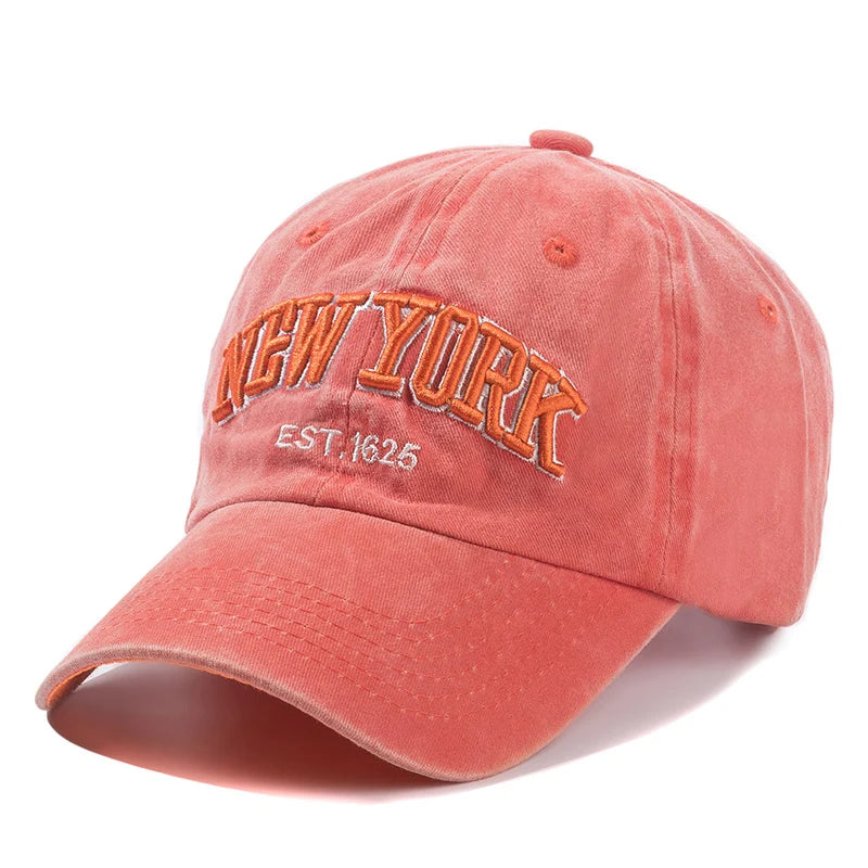 Vintage Washed Cotton Dad Hat – Unisex Distressed "New York" Embroidered Baseball Cap