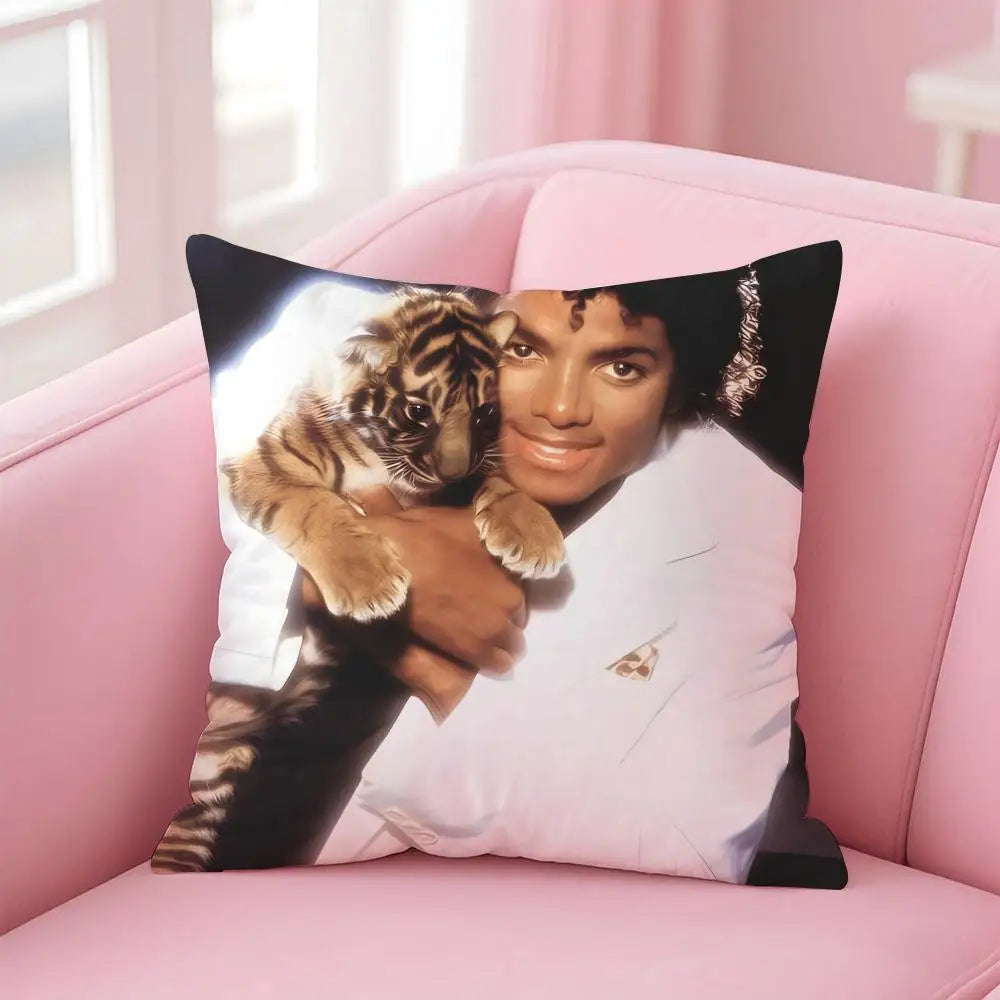 M-Michael J-Jackson Cushion Cover Linen Pillowcase Cover Soft Decor for Sofa Home Room