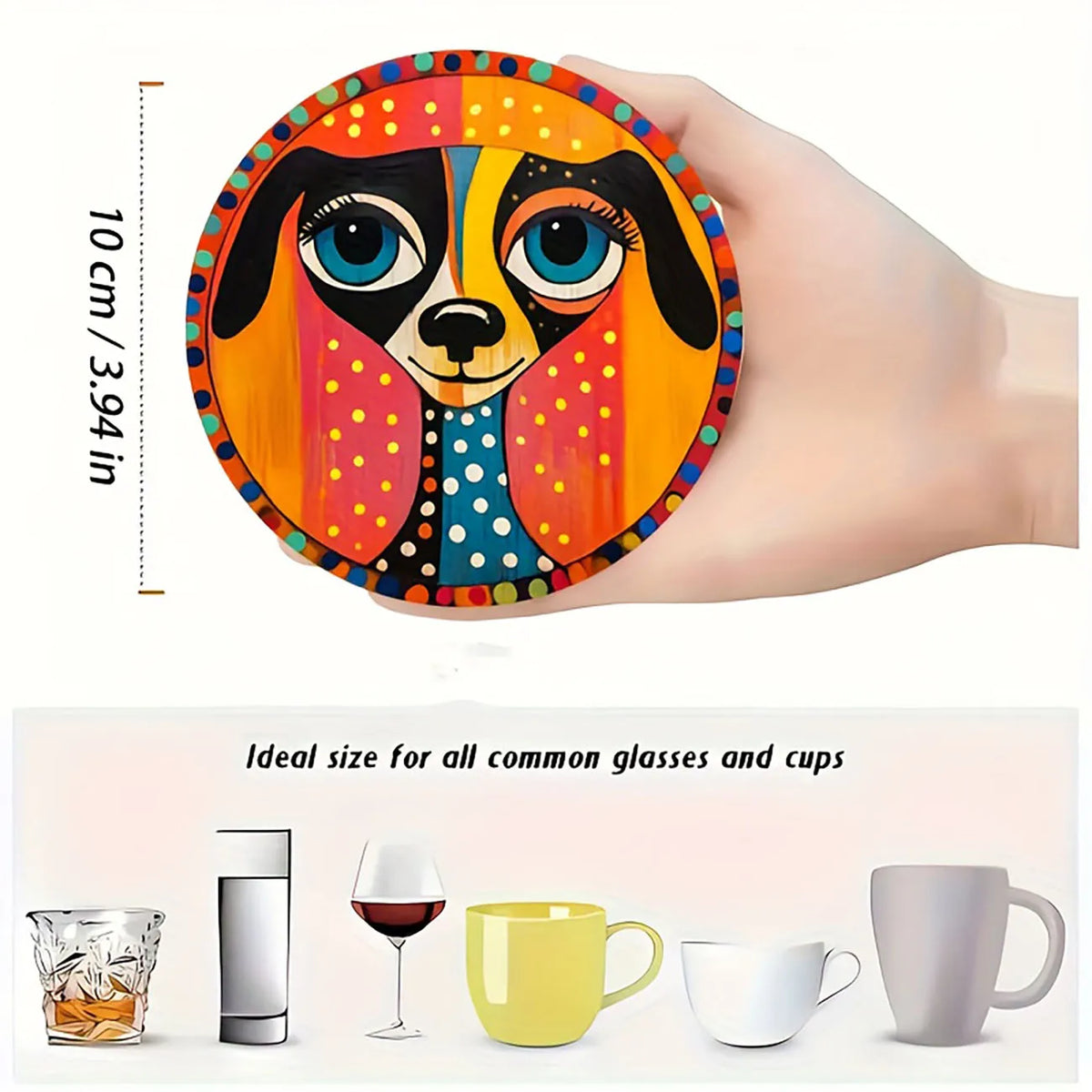 Wooden Drink Coasters, Set of 6 Decorative Cup Mats for Coffee Tables, Dining Rooms and Everyday Hosting