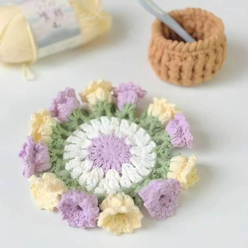 Crochet Rose Flower Drink Coasters for Coffee Tables Handmade Style Floral Kitchen Decor
