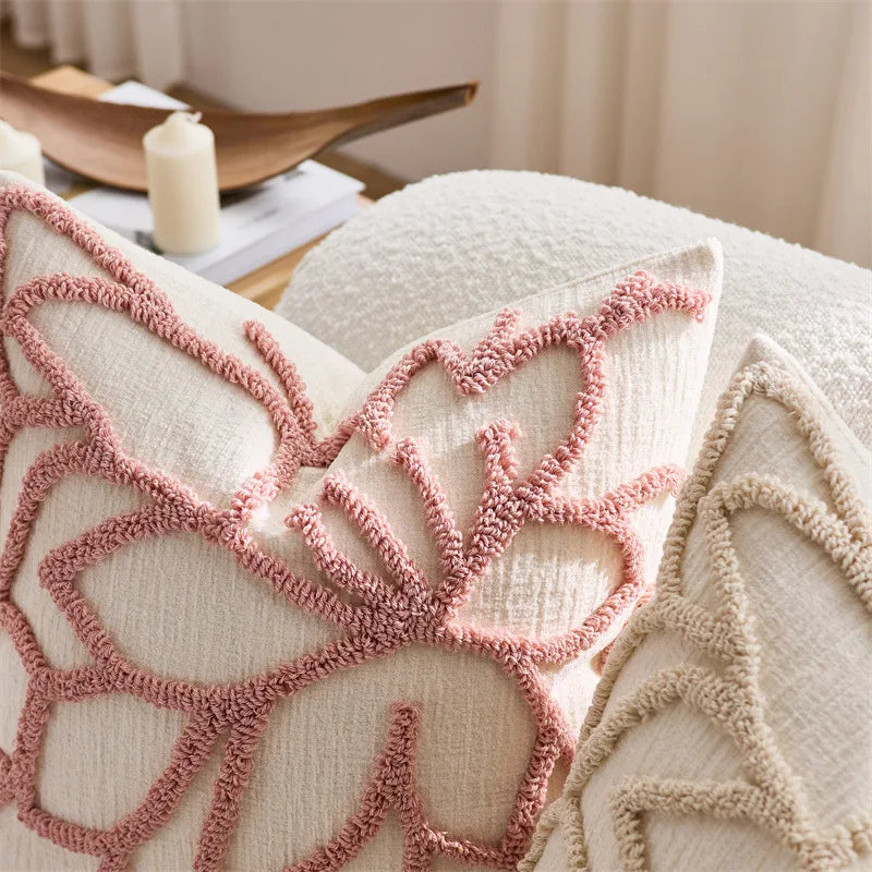 Boho Chenille Throw Pillow Cover Luxury Floral Tufted Cushion Cover Farmhouse Pillowcase For Home Sofa Living Room Bed Decor