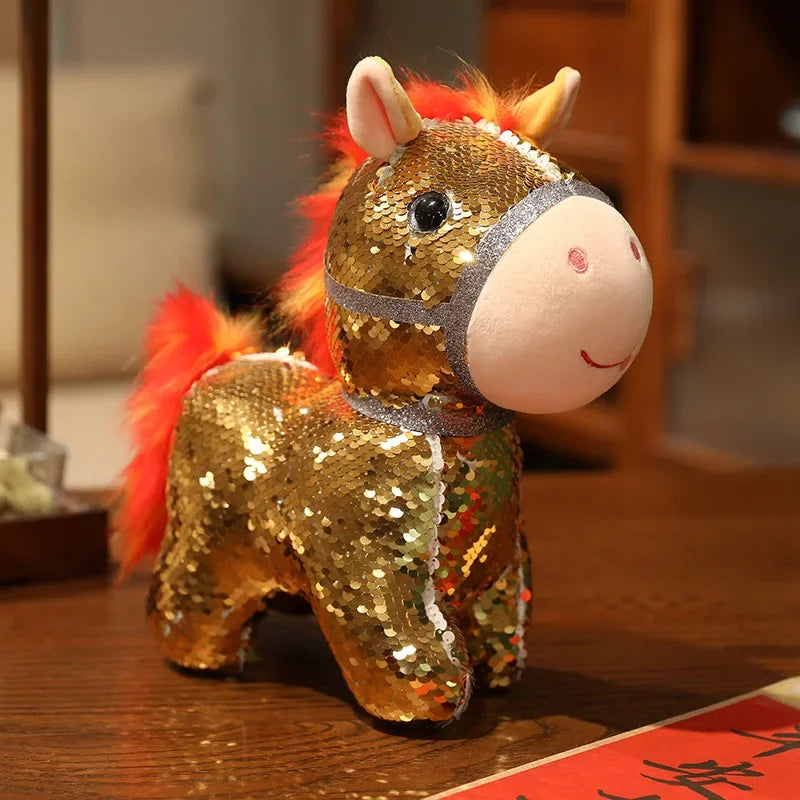 Sparkling Iridescent Glitter Horse Soft Plush Toy Calming Stress Relief Hug Pillow Cute Pendent Bag Home Decor Gift
