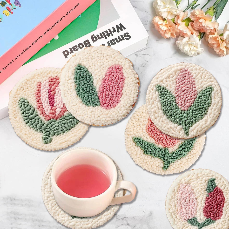 Mushroom Punch Needle Coaster Craft Kit for Beginners Handmade Tufted Mug Rugs and Cottage Decor