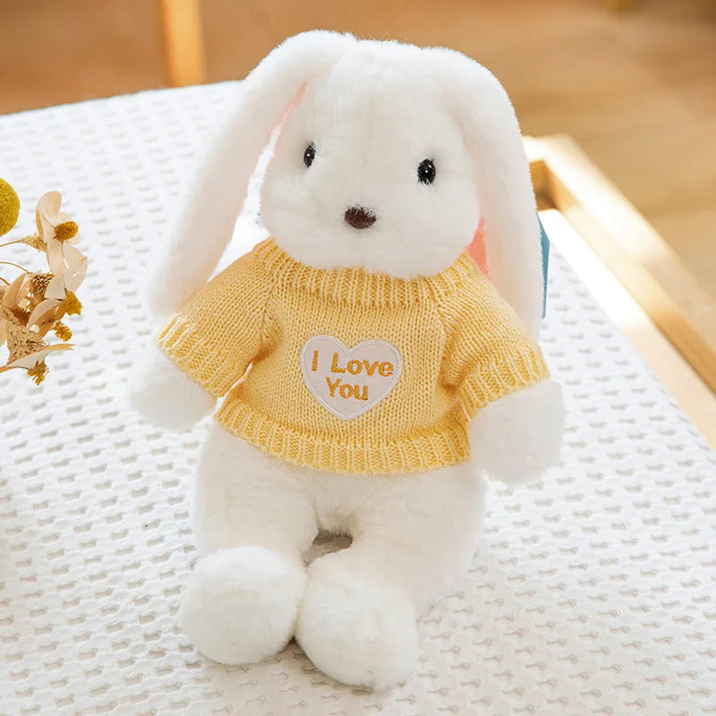 Cute Big Ear Bunny Plush Doll Cartoon Stuffed Animals Rabbit Wear Sweater Soft Baby Accompany Sleeping Pillow Girl Birthday Gift