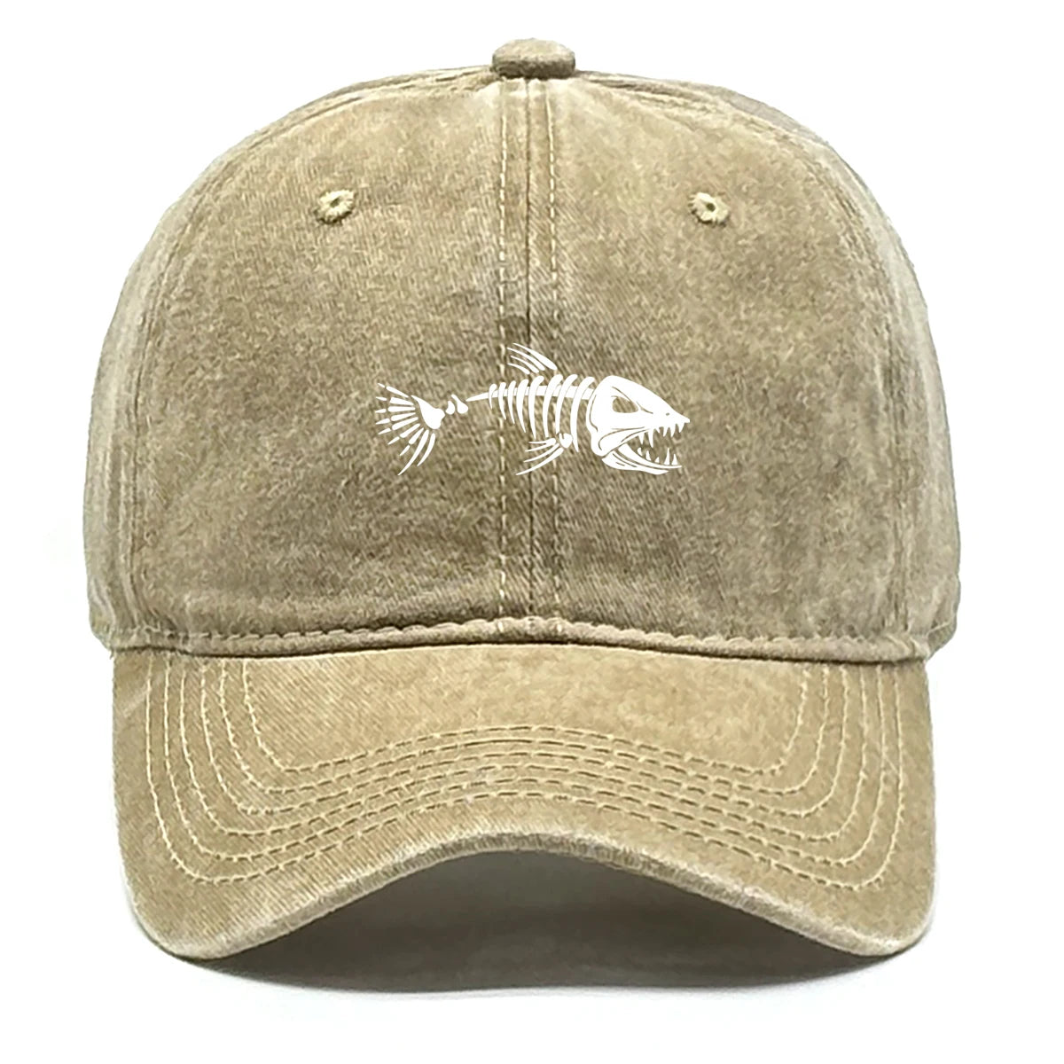 Vintage Washed Fish Skeleton Baseball Cap | Distressed Unisex Snapback Trucker Hat