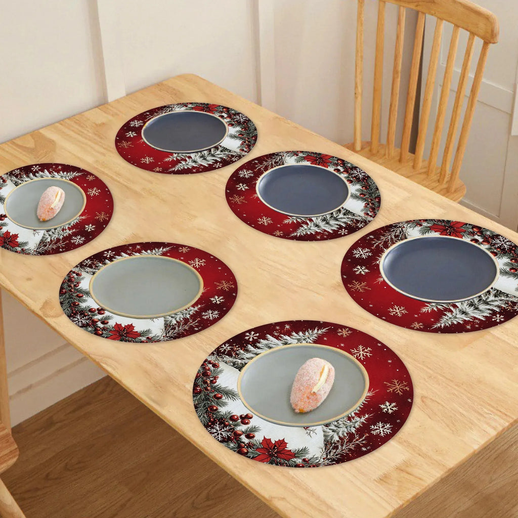 Winter Snowflake Round Placemats Set of 6, 38 cm Seasonal Table Mats for Cozy Christmas Dinners and Holiday Gatherings