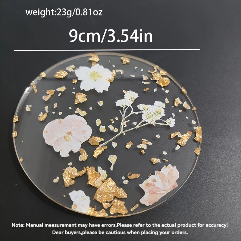 Clear Floral Acrylic Drink Coaster, Single Transparent Cup Mat with Delicate Flower Detail for Coffee Tables and Thoughtful Gifts