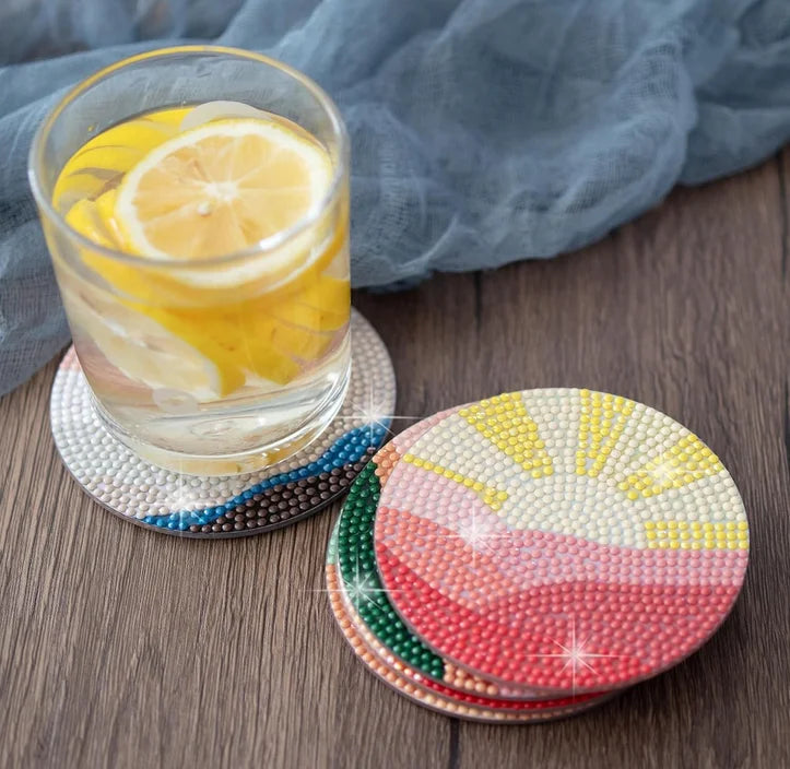 Desert Starry Sky Diamond Painting Drink Coaster Set with Holder for Creative Table Decor