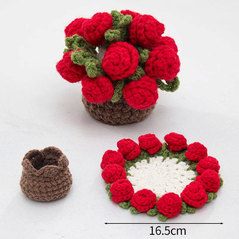 Rose Flower Crochet Style Coaster for Coffee Tables Kitchen Decor and Thoughtful Gifts