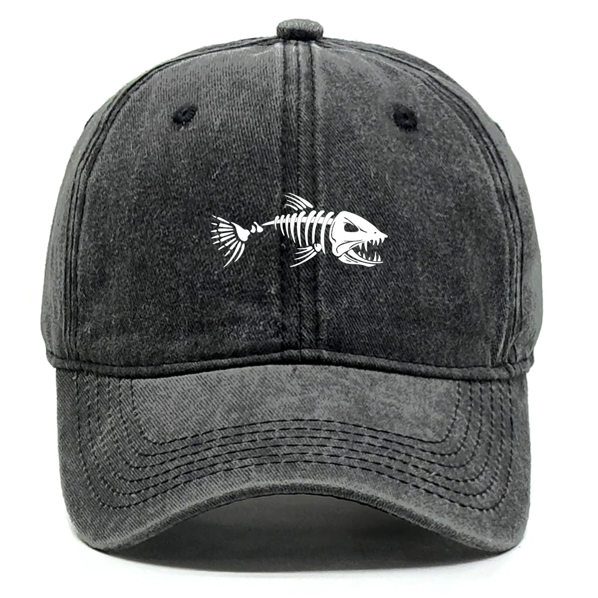 Vintage Washed Fish Skeleton Baseball Cap | Distressed Unisex Snapback Trucker Hat