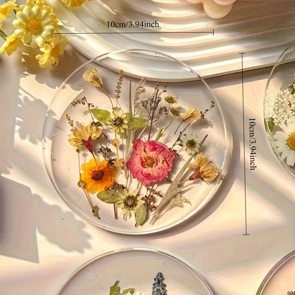 Clear Floral Acrylic Drink Coaster Set for Coffee Tables Wedding Decor and Everyday Entertaining