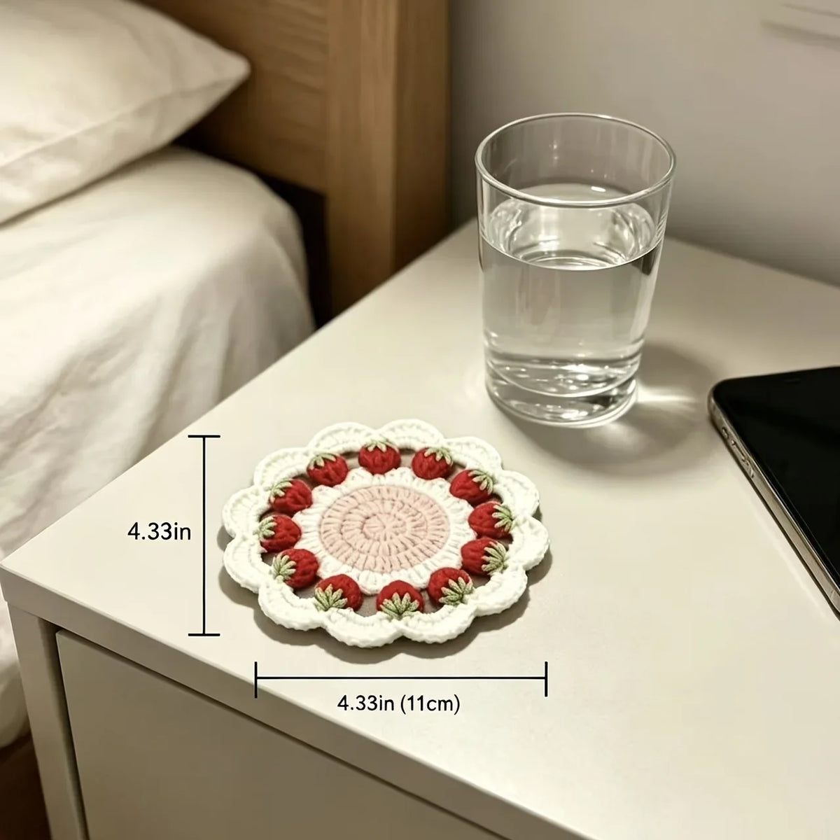 Pink Floral Crochet Style Drink Coaster for Coffee Tables Kitchen Decor and Gift Giving
