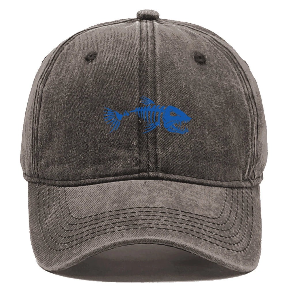 Vintage Washed Fish Skeleton Baseball Cap | Distressed Unisex Snapback Trucker Hat