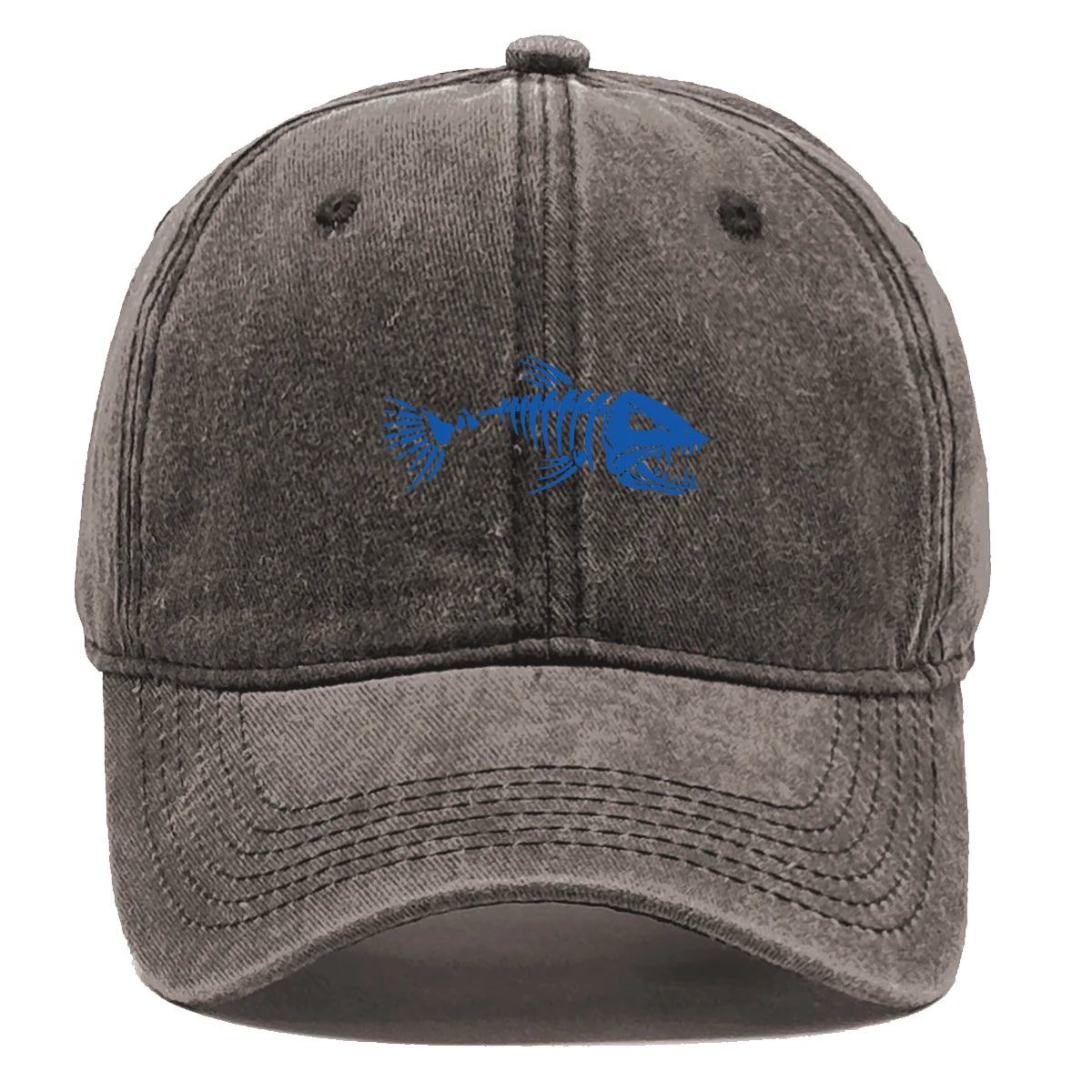 Vintage Washed Fish Skeleton Baseball Cap | Distressed Unisex Snapback Trucker Hat
