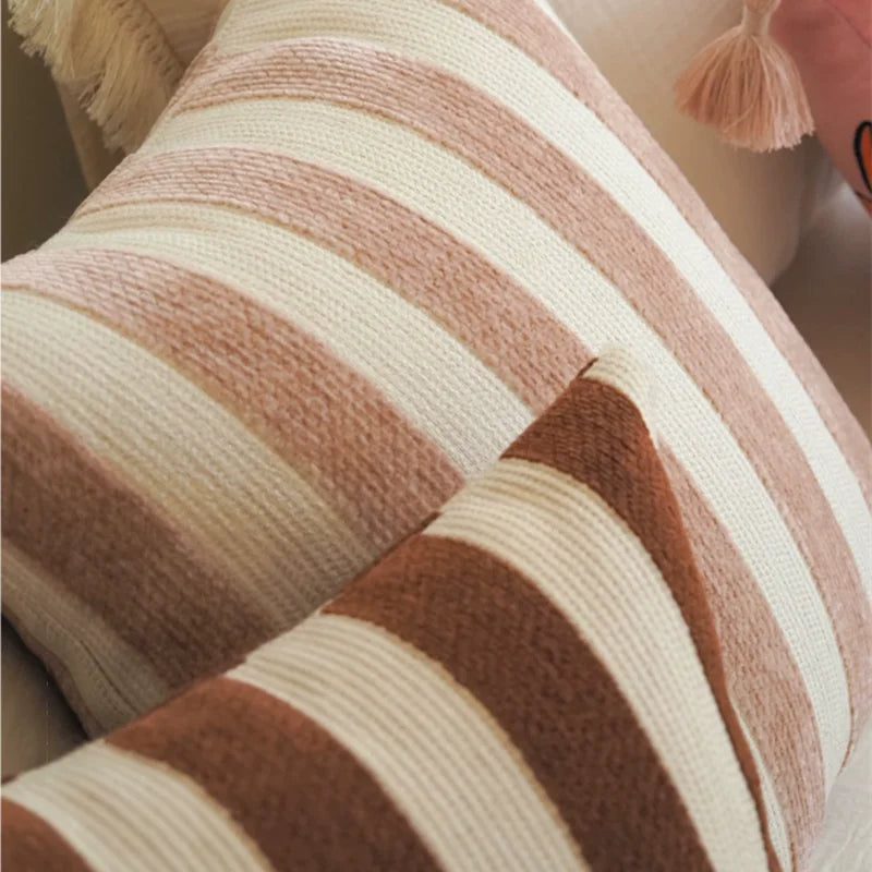 Retro Cabana Stripe Chenille Pillow Cover – 18 × 18 in