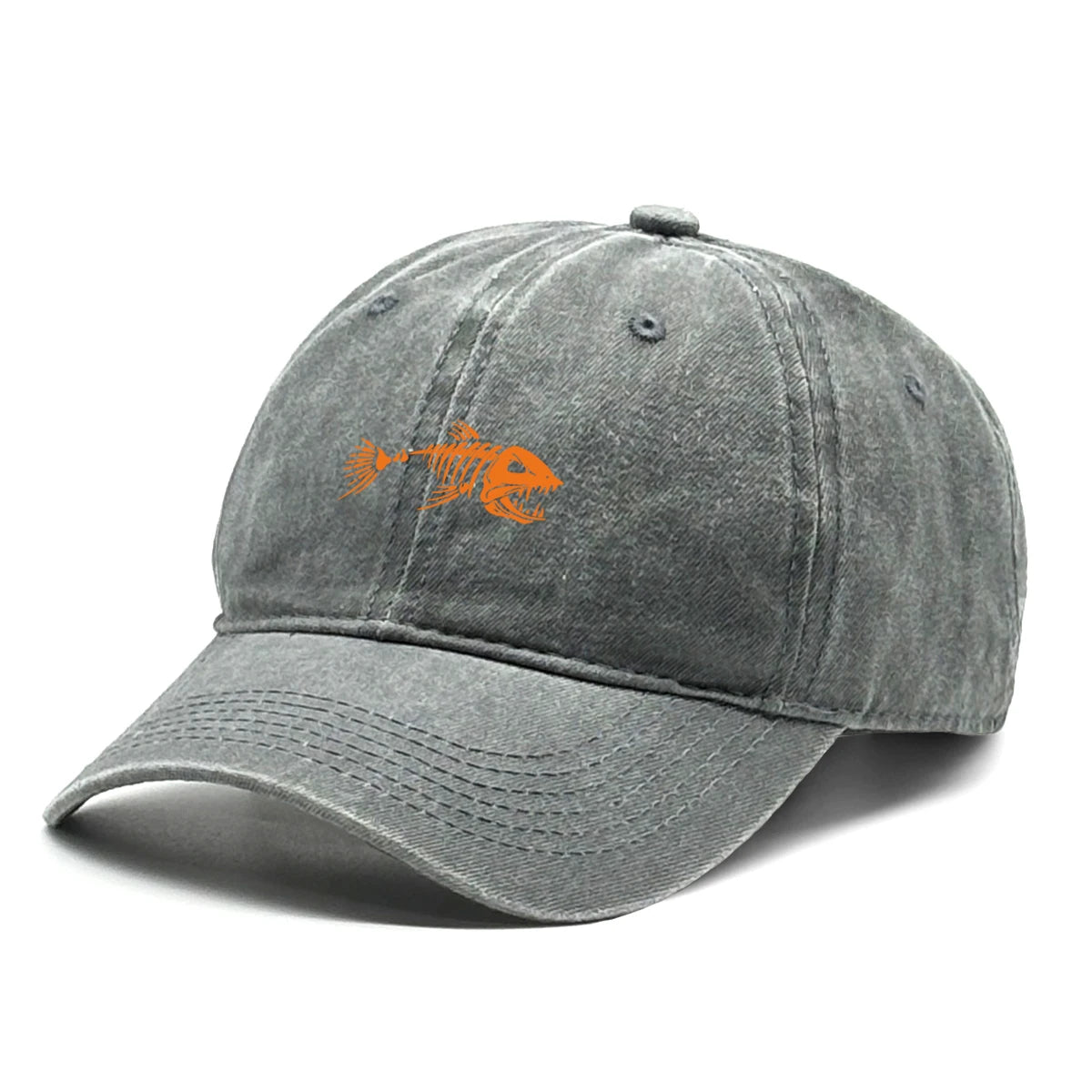 Vintage Washed Fish Skeleton Baseball Cap | Distressed Unisex Snapback Trucker Hat