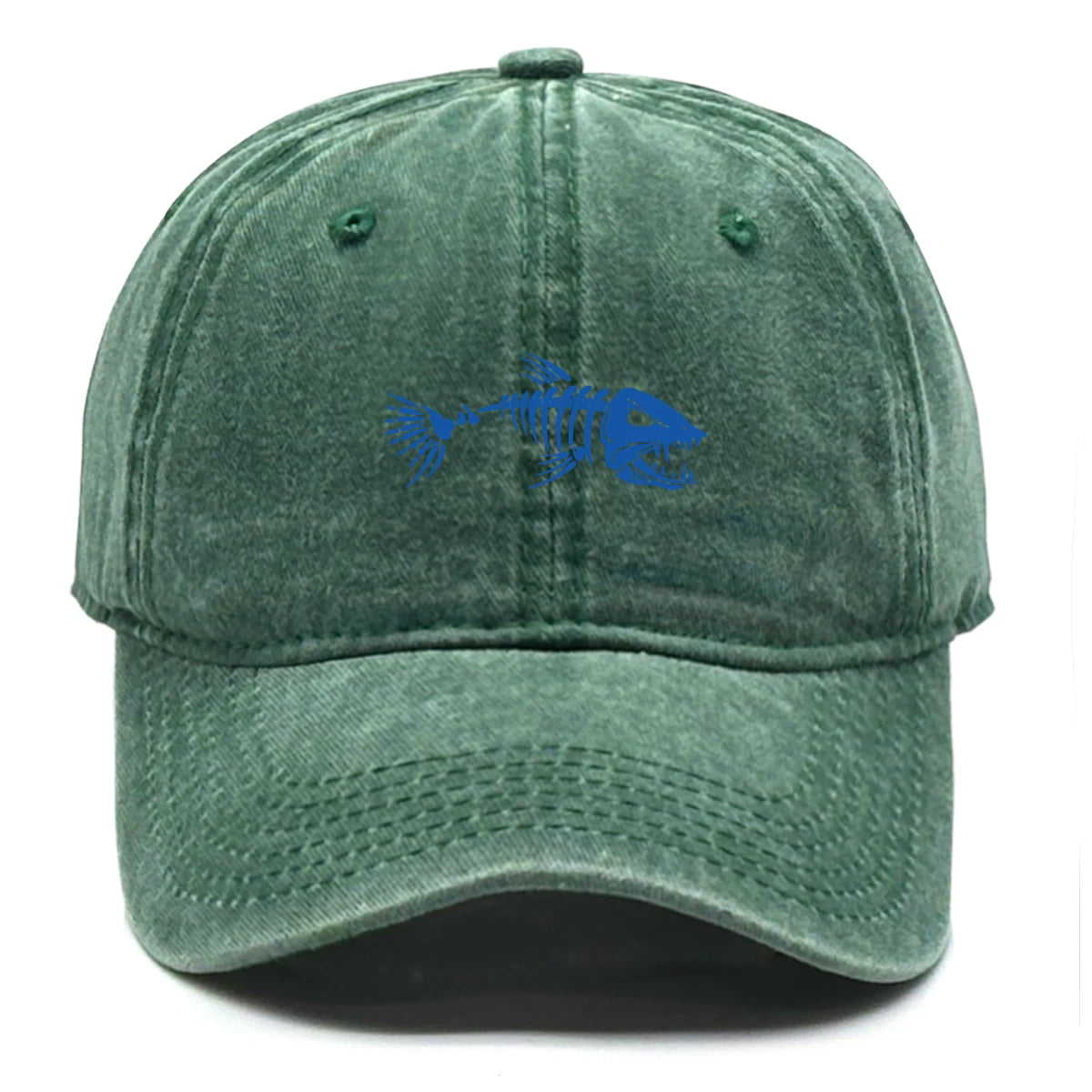 Vintage Washed Fish Skeleton Baseball Cap | Distressed Unisex Snapback Trucker Hat