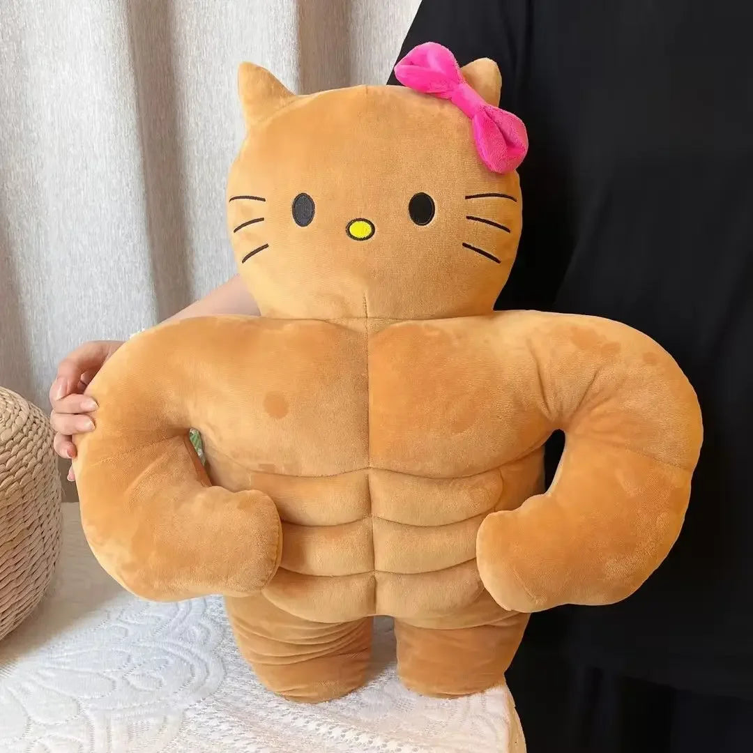 Sanrio Kawaii Hello Kitty Muscle Plush Funny Chest Muscle Abdominal Boyfriend Pillow Pom Pom Purin Doll Plush Christmas Gift