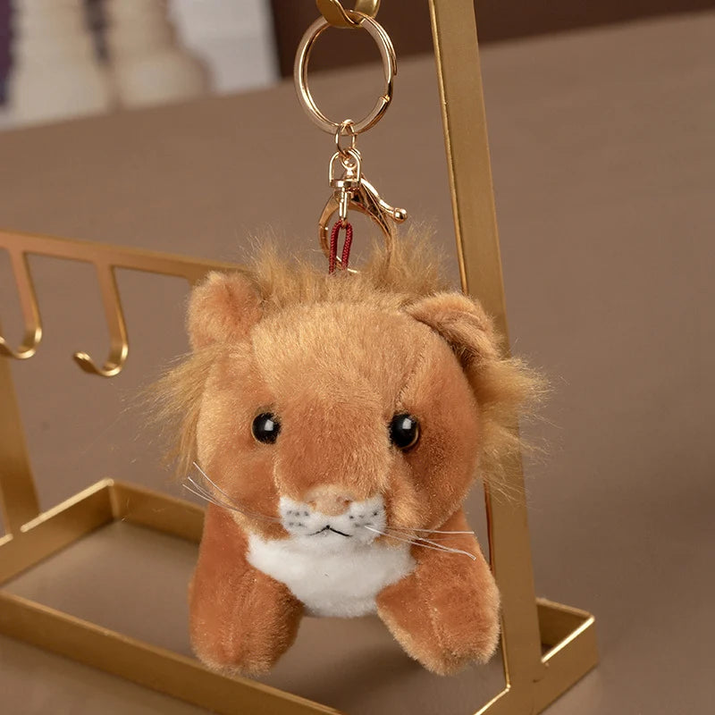 Hot Sale 10cm Mini Forest Animals Stuffed Plush Pendant Toy Lion Tiger Rabbit Deer Panda Doll Keychain For Kid Birthday Gifts