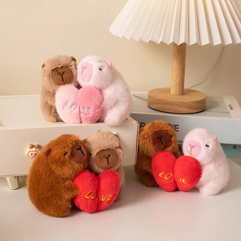 Kawaii Animal Capybara Hold Heart Plush Toys Lovely Couple Capybara Stuffed Animal Funny Doll Perfect Birthday Gift For Lovers