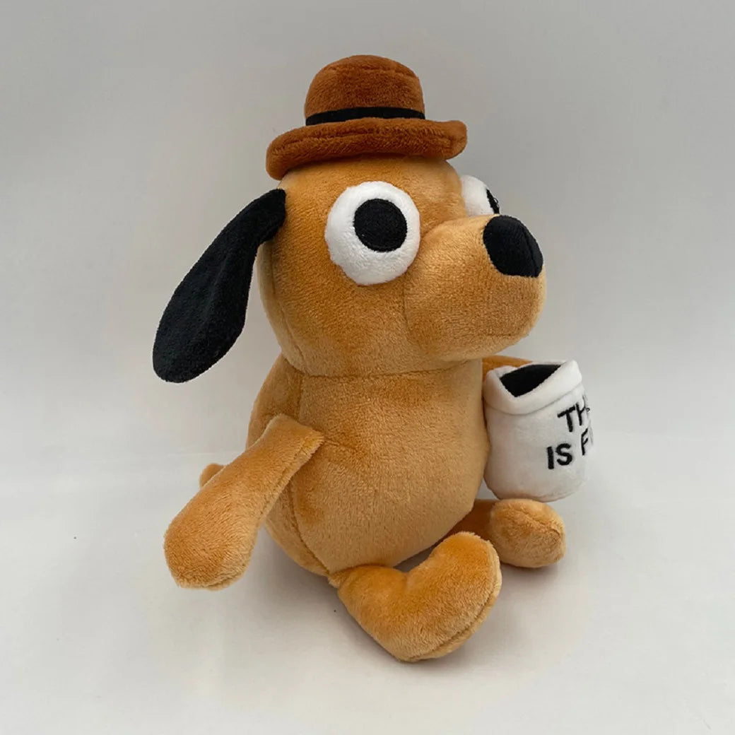 This Is Fine Meme Coffee Dog Plush Toy Soft Stuffed Doll Stuffed Plush Animals Kids Toy Gift for Children Boy Birthday 25cm