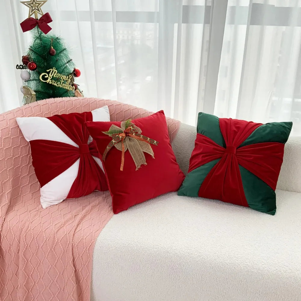 Festive Ribbon Bow Pillow Cover – 45 × 45 cm
