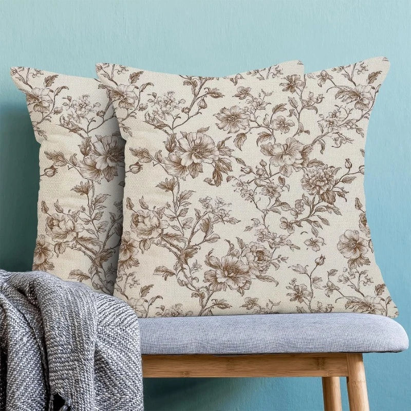 Vintage Garden Floral Throw Pillow Covers – Set of 2