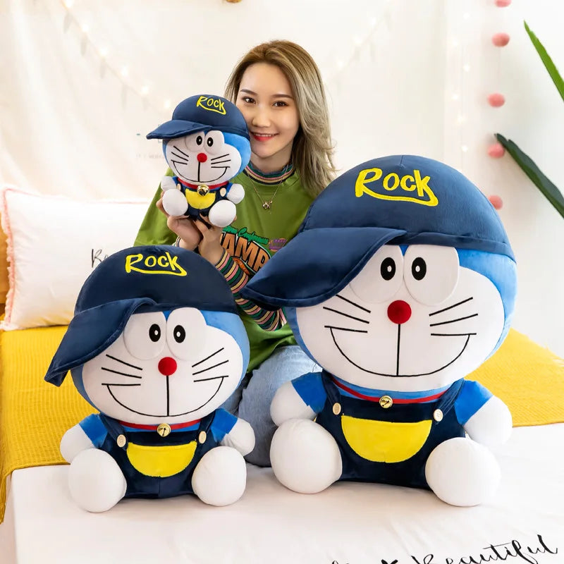 Kawaii 30cm Cute Doraemon Doll Plush Toy with Hat Blue Fat Doll Room Ornaments Girl Birthday Gift Christmas Gift
