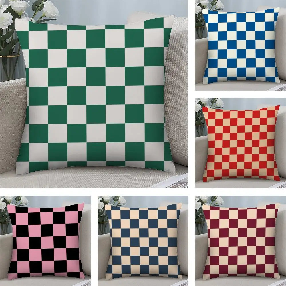 Checkerboard Plaid Cushion Cover Soft Plush Fabric Double-Sided Printed Sofa Cushion Cover for All Seasons Home Decor Gift
