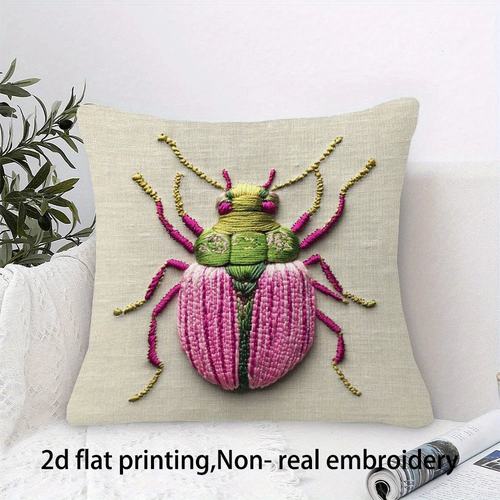 Botanical Stitch-Effect Printed Pillow Cover