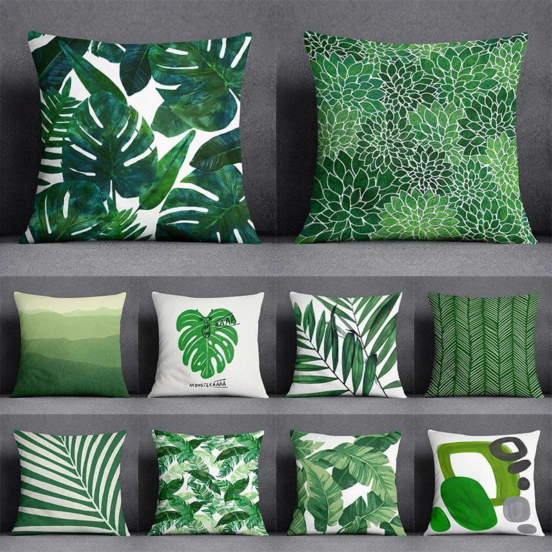 Modern Green Leaf Series Double Sided Pillowcase, Nature Style Decorative Cushion Cover for Sofa, Insert Not Included