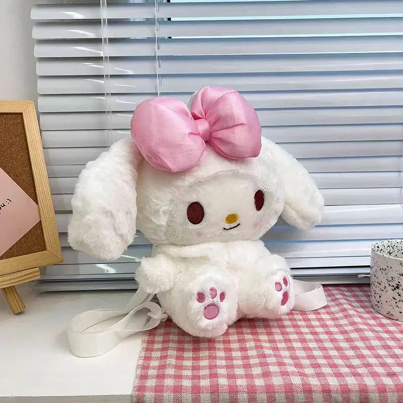 Kawaii Sanrio Melody Plush Backpack Cute Stuffed Animals Dolls Toys Plushie Bag Anime Cartoon Shoulder Backpacks Girl Gifts
