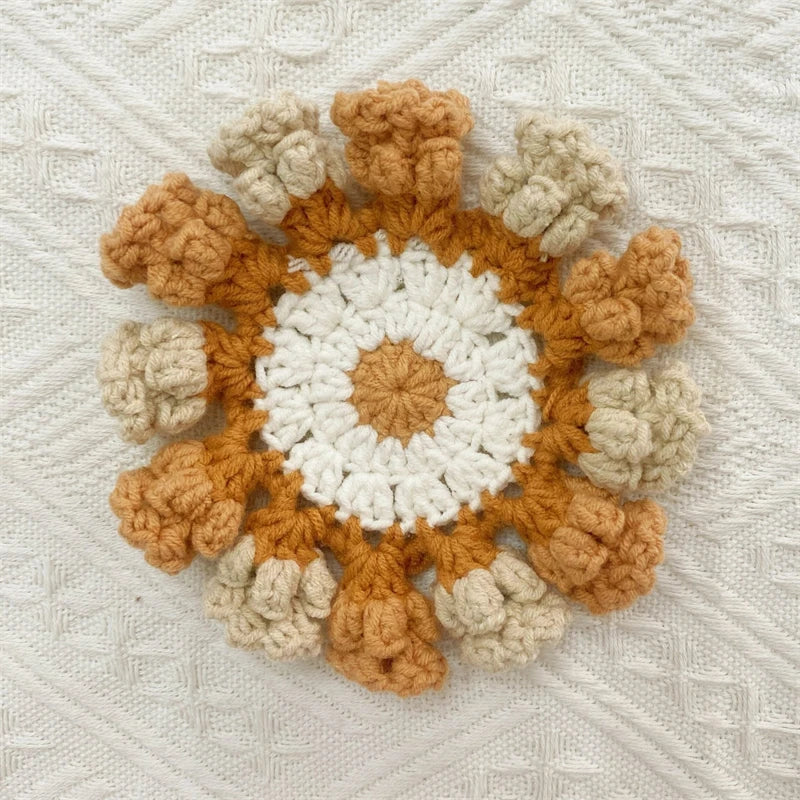 Crochet Rose Flower Drink Coasters for Coffee Tables Handmade Style Floral Kitchen Decor
