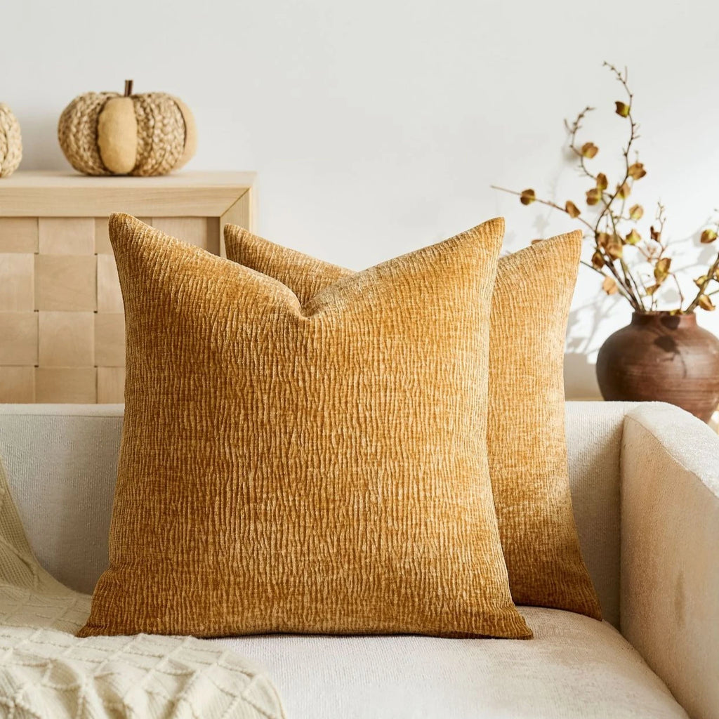 Textured Pleated Chenille Throw Pillow Cover Natural Earth Tone Cushion Case for Sofa Bed Living Room Décor 45x45cm 50x50cm
