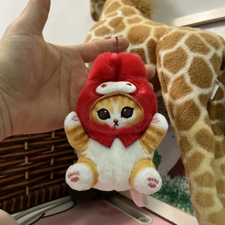 “12cm Sanrio-Style Transforming Cat Plush Toys - Cute Costume Cat Stuffed Animals, Mini Plush Keychain/Backpack Pendant for Kids & Kawaii Lovers”