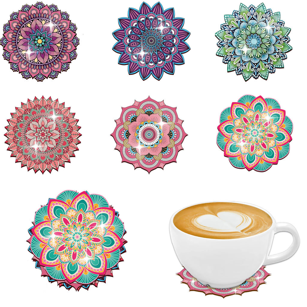 Colorful Mandala Wooden Drink Coaster Set for Coffee Tables Boho Kitchen and Holiday Gifts