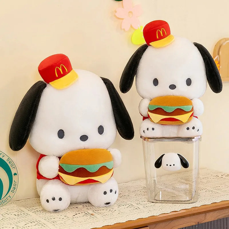 34cm Sanrio Burger Pacha Dog Doll Plush Toy Scratchy Doll Doll Throw Pillow Accompanying Cute Girl's Birthday Gift